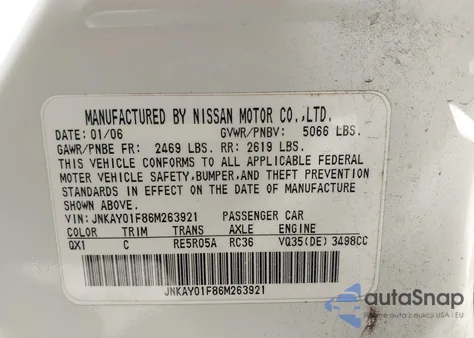 2006 Infiniti M35X из США, поврежденный, VIN JNKAY01F86M263921